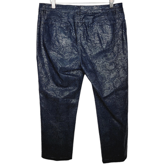 Lafayette 148 New York Navy Coated Metallic Snake Embossed Straight Jeans - 14 - Picture 4 of 7